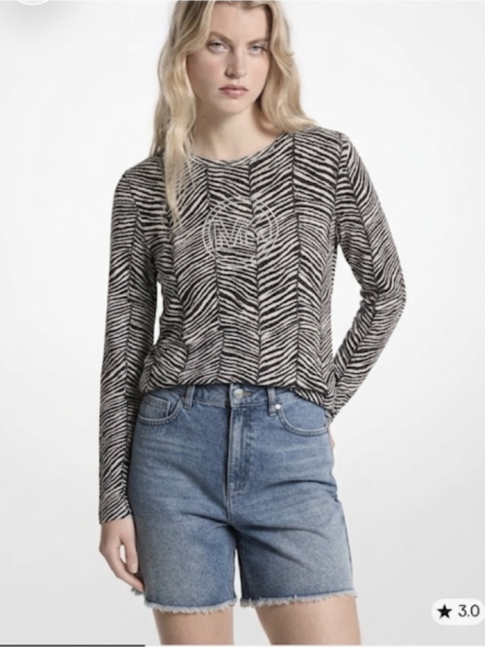 Michael Michael Kors Black White Zebra Print Rhinestone Logo Knit Top M